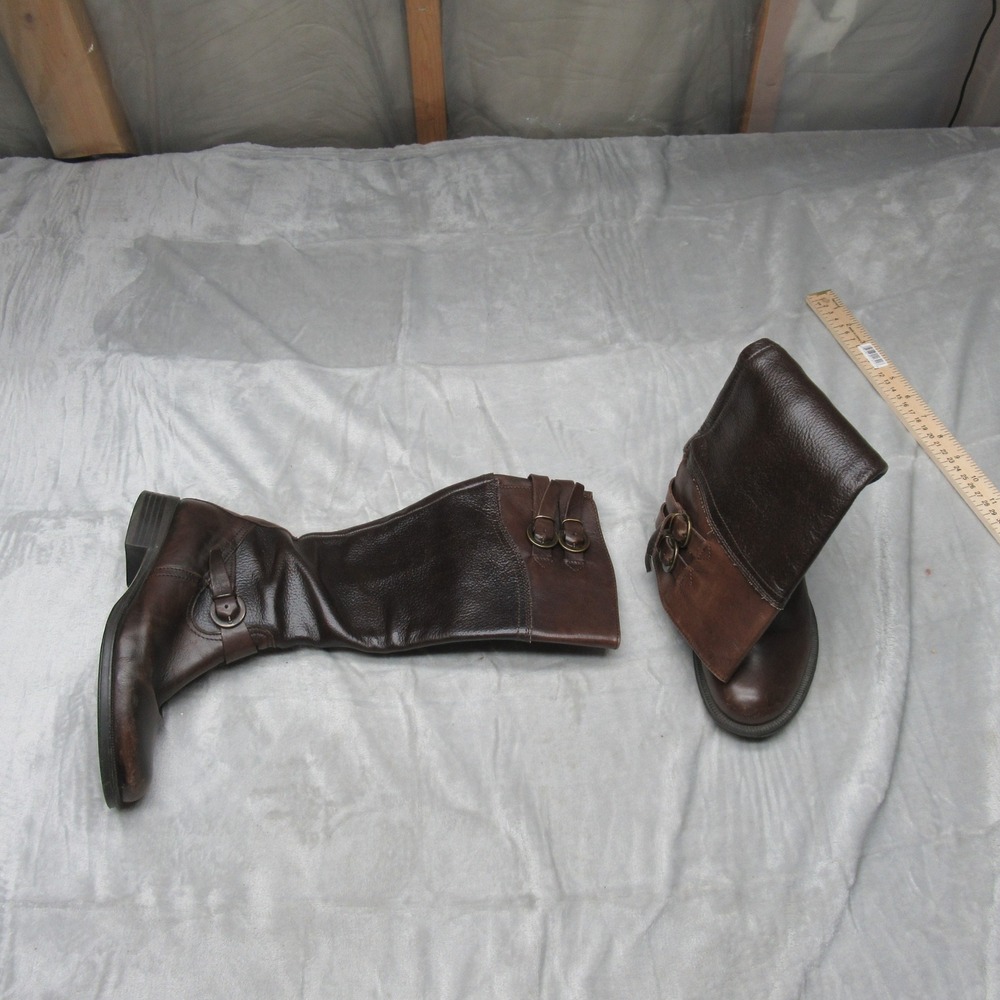 ALDO Women 6US 36EU Riding Boots Brown Leather Strap Buckle Knee High Equestrian